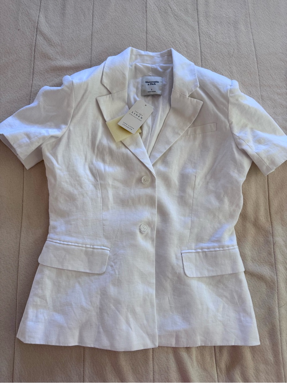 Abercrombie & Fitch Women's White Short-Sleeve Linen Blazer Jacket